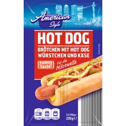 American Style - Hot Dog - Brötchen mit Hot Dog Würstchen und Käse