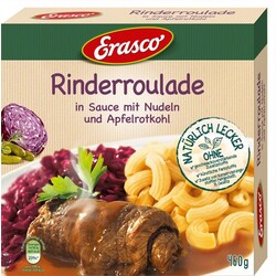 Erasco Rinderroulade in Sauce mit Nudeln und Apfelrotkohl