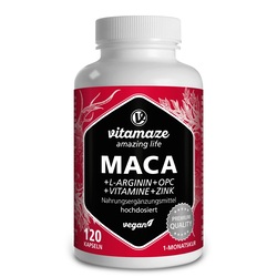 Vitamaze Maca extra hochdosiert + L-Arginin + OPC + Vitamine + Zink Vegan