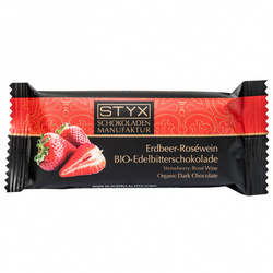 STYX Schokoladenmanufaktur BIO-Edelbitterschokolade gefüllt mit Erdbeer- & Roséwein-Ganache 70g