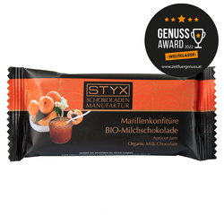 STYX Schokoladenmanufaktur BIO-Milchschokolade gefüllt mit Marillenkonfitüre-Ganache 70g