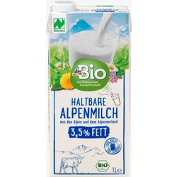 dmBio  Milch, haltbare Alpenmilch 3,5 % Fett, Naturland, 1 l