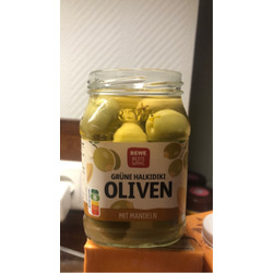 Grüne Halkidiki Oliven mit Mandeln
